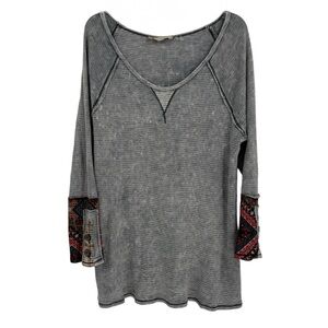 Soft Surroundings Waffle Knit Decorative Cuff Thermal size Large Scoop Neck gray